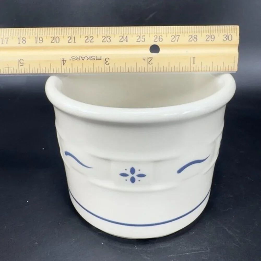 Vintage Longaberger Woven Traditions Blue Small Crock 1 Qt Ceramic Dish Bowl VTG